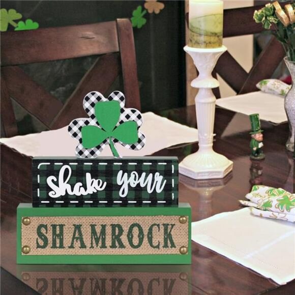 St Patricks Day Decorations 3-Layered Shamrock Wood Block St - Picture 5 of 8